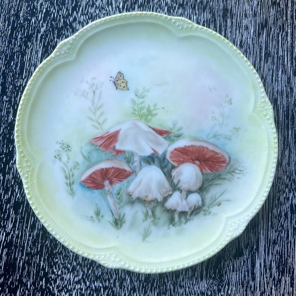 Vintage handpainted mushroom plate